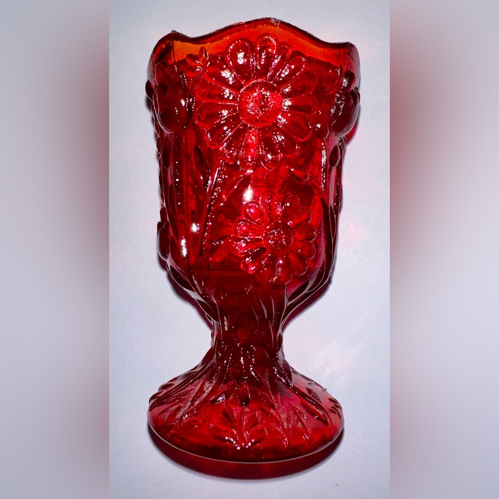 Fenton Ruby Red Floral Embossed Compote - Picture 6 of 11
